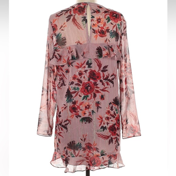 Lovers + Friends Bella Mini Dress in Holiday Floral Romantic Ruffle Roses Size L - Picture 4 of 7
